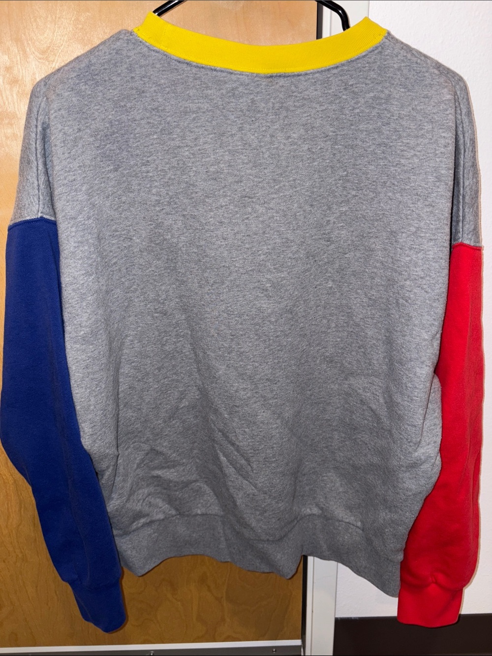 Nike Gray Crewneck Sweater with Red and Blue Sleeves and Yellow Collar - Picture 3 of 3